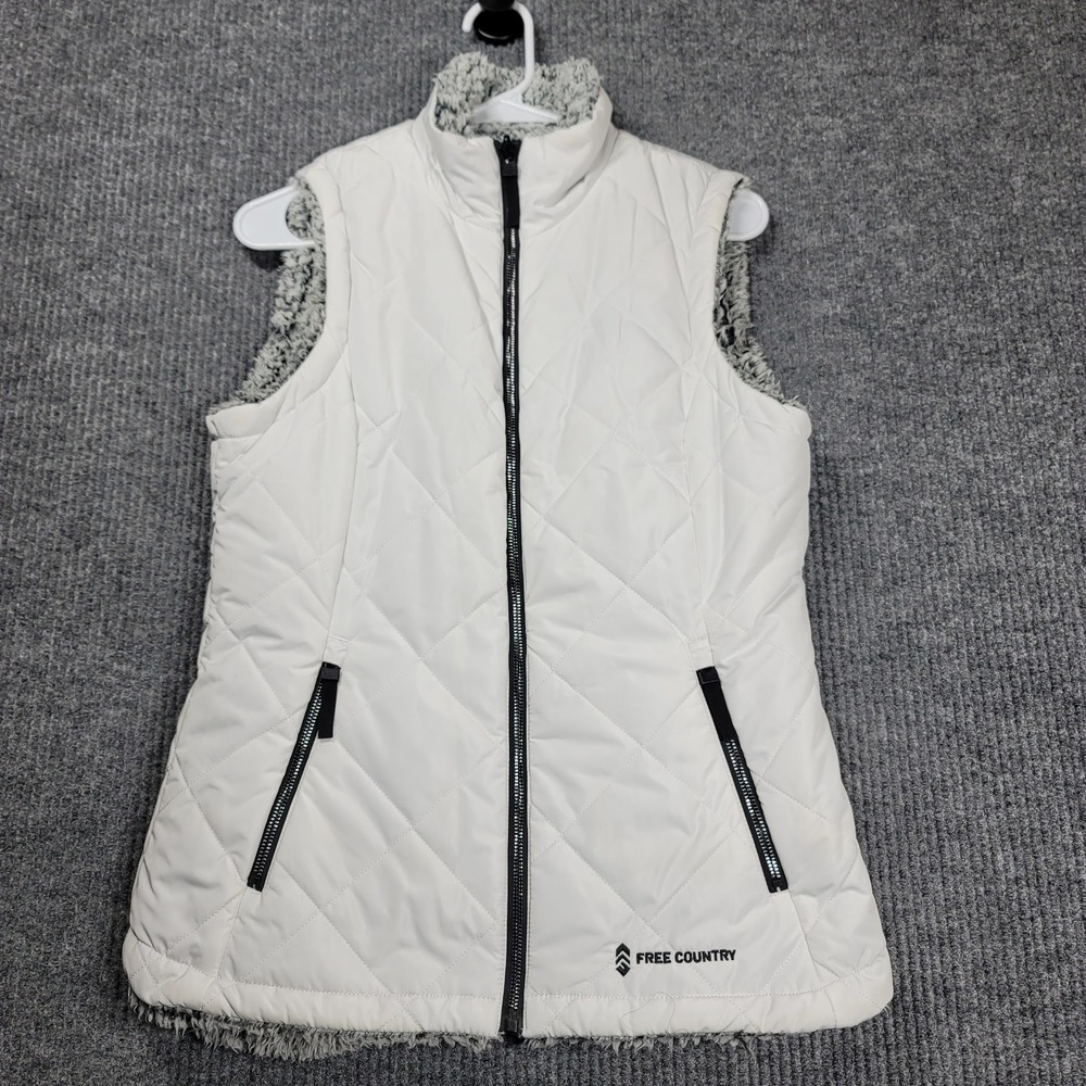 Free Country Reversible Quilted Vest Women's White Faux Fur Lined Puffer Small